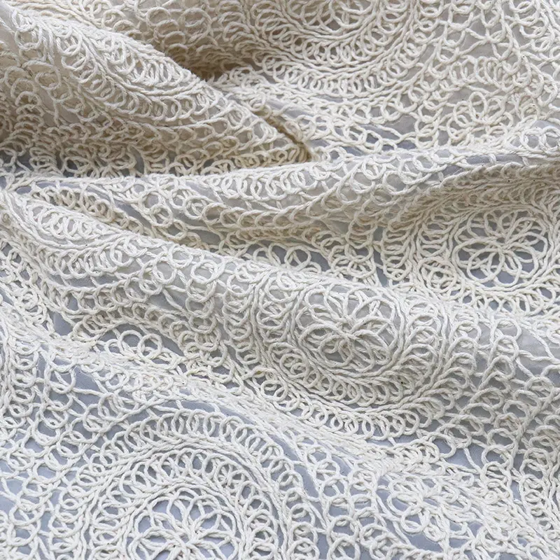 Hot selling polyester cotton guipure lace fabric embroidery geometry luxury lace fabric for clothing8