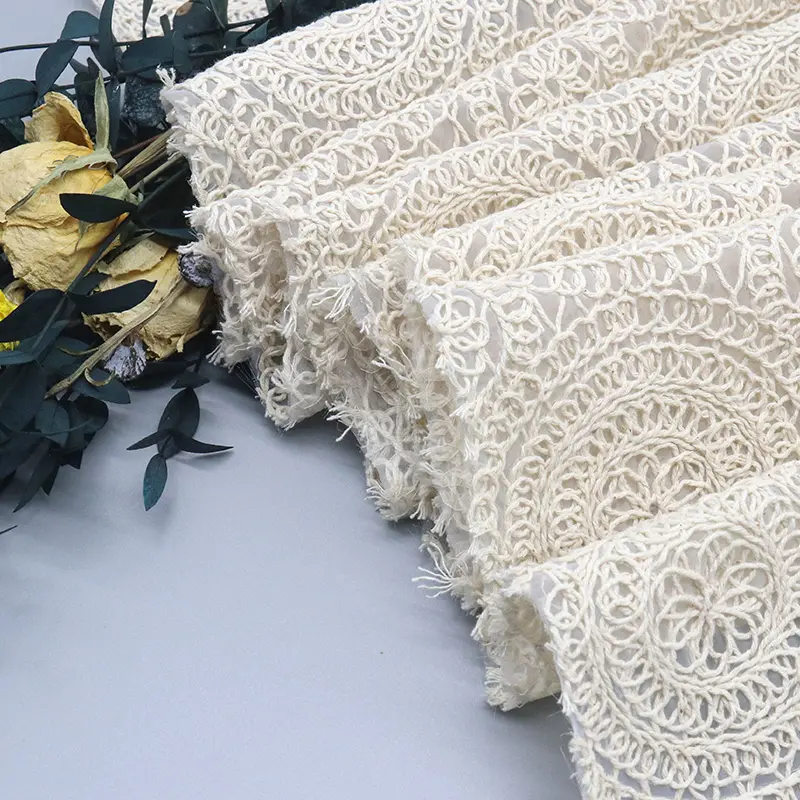 Hot Selling Polyester Cotton Guipure Lace Fabric Embroidery Geometry Luxury Lace Fabric For Clothing