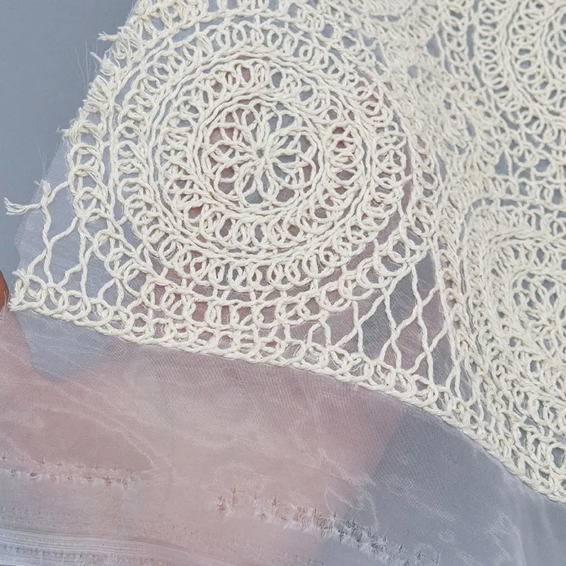 Hot selling polyester cotton guipure lace fabric embroidery geometry luxury lace fabric for clothing4